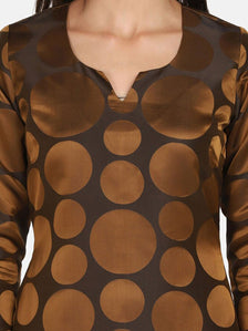 Polka Dot Pure Silk Party Dress- Copper Brown