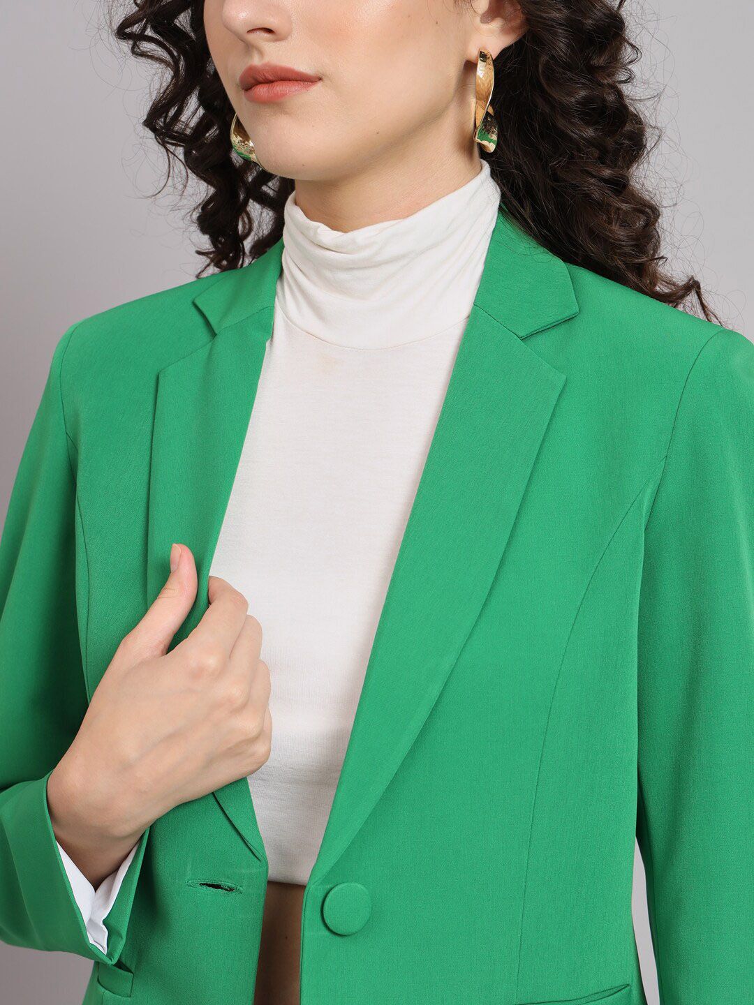 Notched Collar Polyester Blazer - Parrot Green