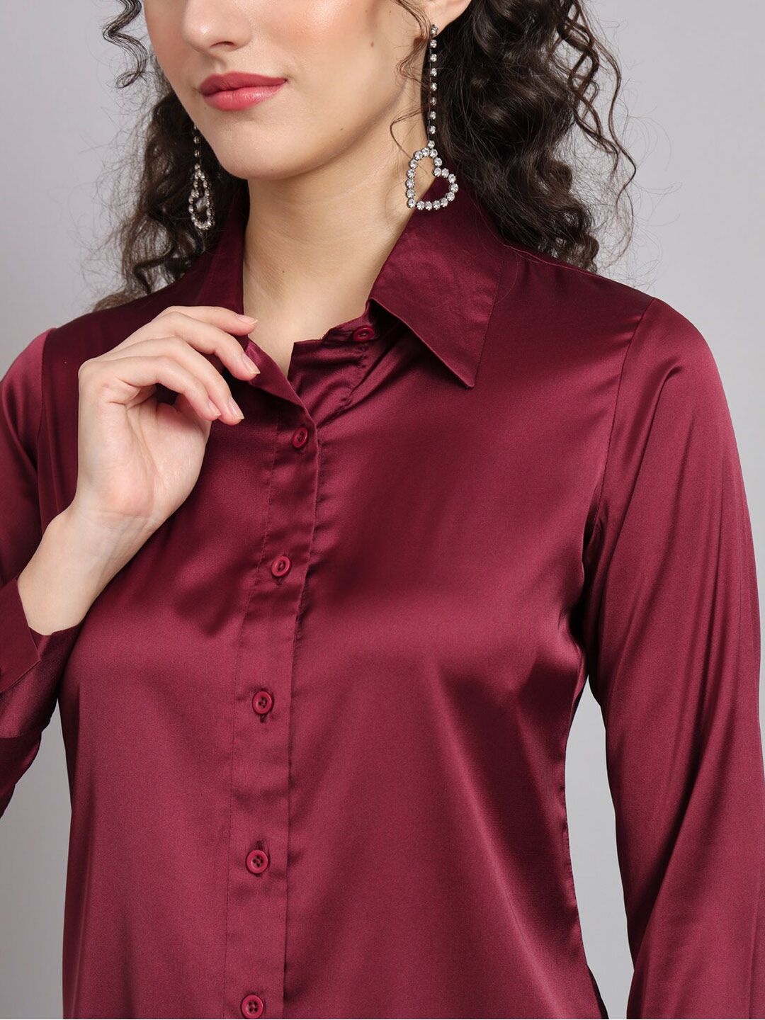 Satin Collared Shirt - Maroon