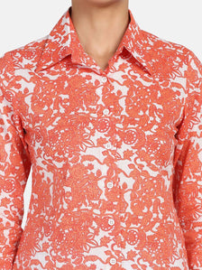 Cotton Printed Shirt - Orange