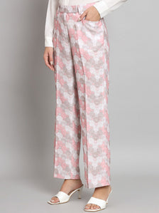 Mid Waist Printed Straight Fit Trouser- Pink