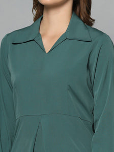 Regular Fit Collared Crepe Top - Green