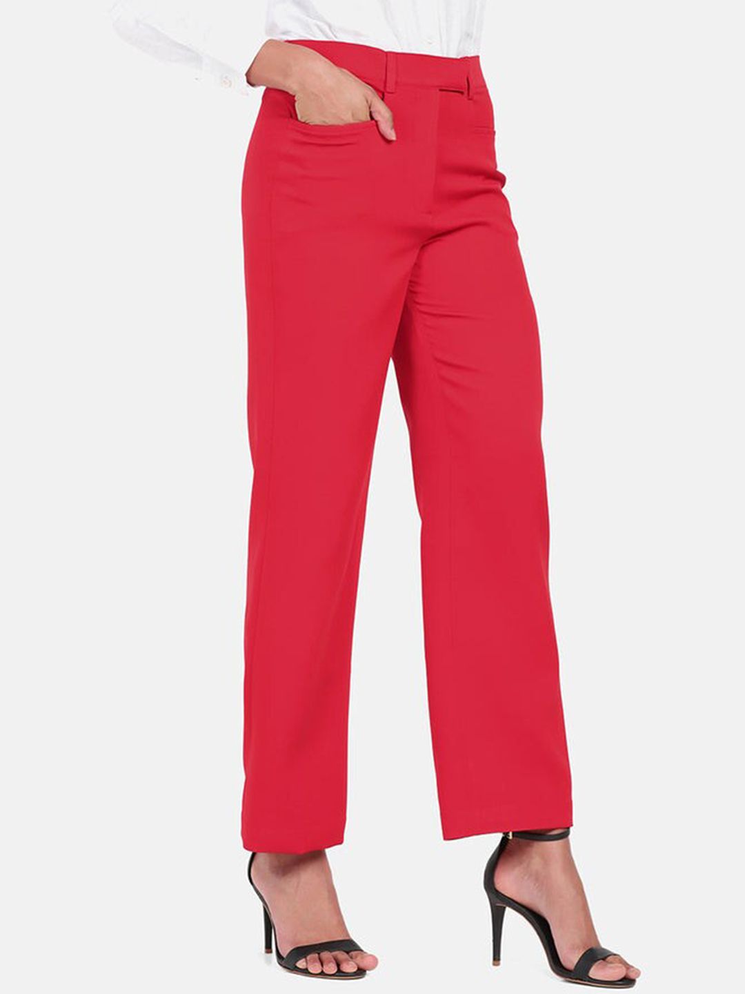 Mid Waist Wide Bottom Pants - Red