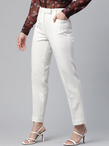 Regular Fit Mid Waist Stretch trouser- White