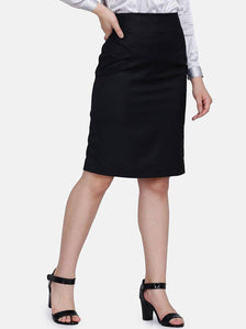 Poly Cotton Straight Skirt - Black