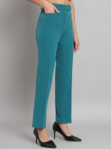 Regular Fit Mid Waist Trouser- Teal Green