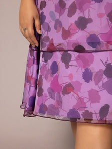 Floral Print A Line Dress - Lavender