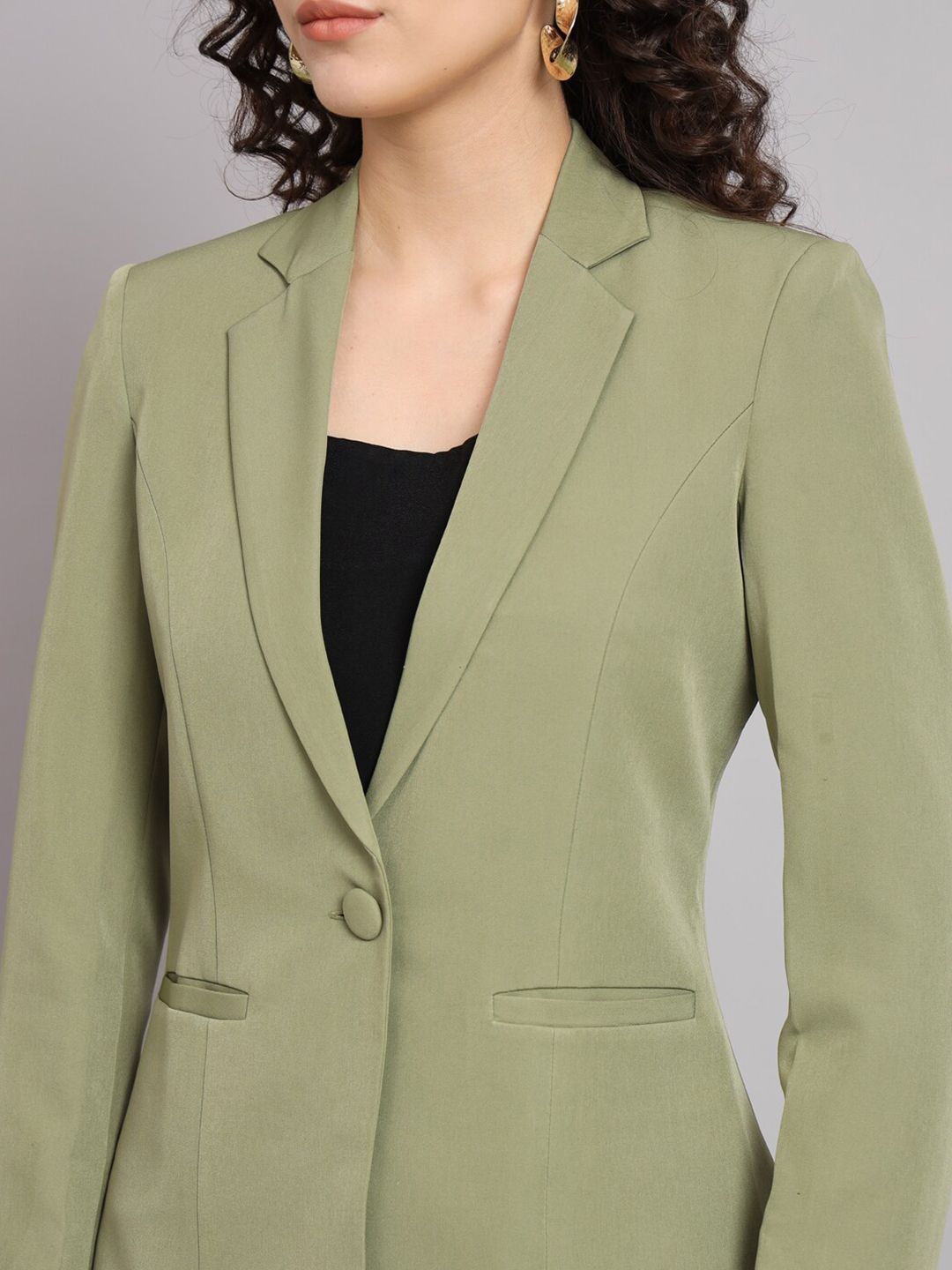 Notched Collar  Pant Suit - Olive Green