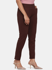 Slim-Fit Stretch Trousers For Women- Chocolate Brown