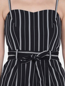 Striped Poly Crepe Comfort Fit Jumpsuit - Black