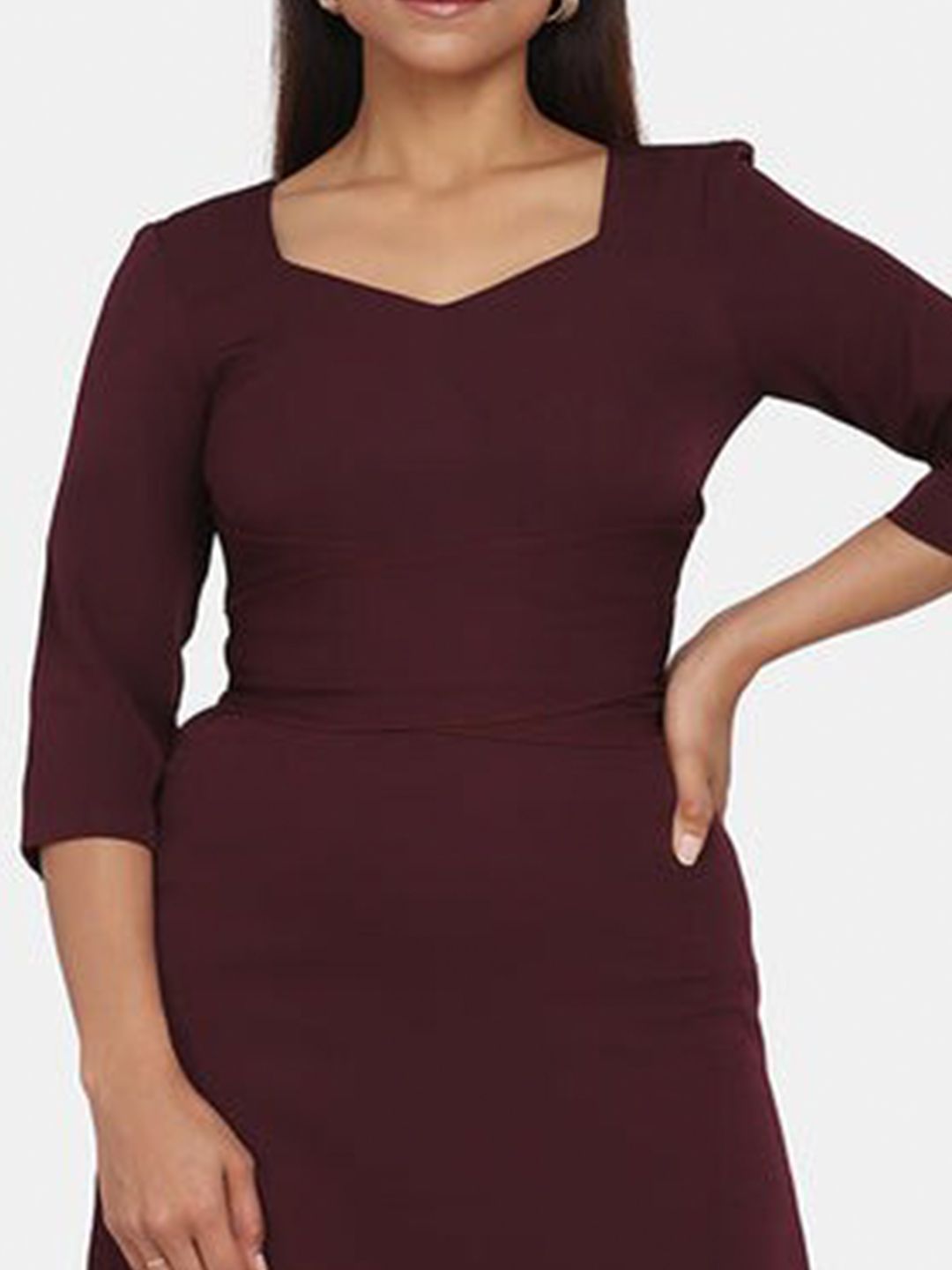 Jewel Neckline A-Line Evening Dress - Wine