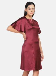 Satin Stretch A line Party Dress - Wine