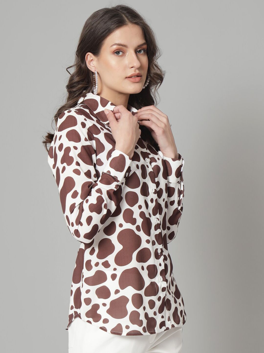 Printed Collared Shirt- Brown