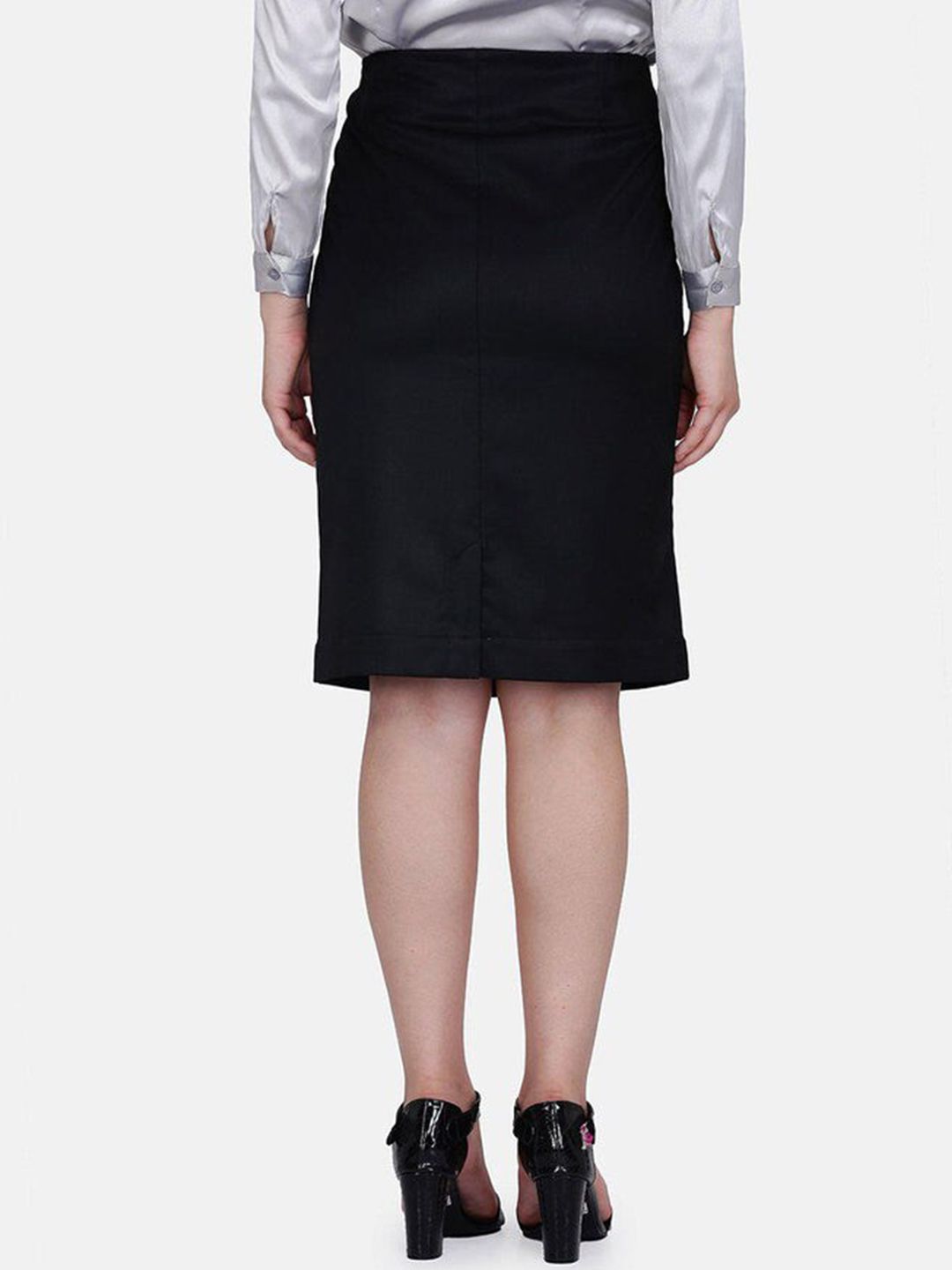 Poly Cotton Straight Skirt - Black