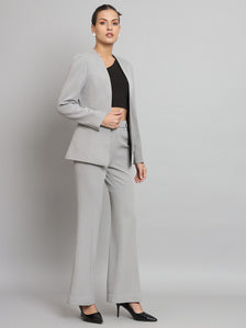 Lapel less Stretch Pant Suit- Grey