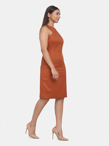 Sleeveless Formal Straight Dress For Work - Burnt Orange