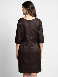 Poly Cotton Sheath Dress - Chocolate Brown