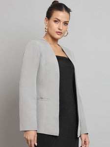 Lapel less Stretch Blazer- Grey