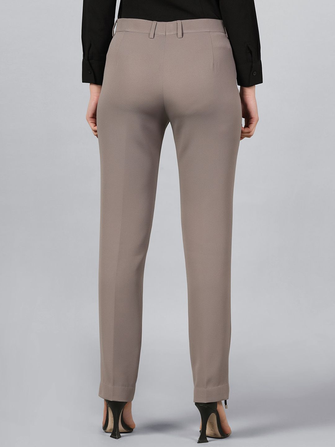 Slim Fit Mid Waist Stretch Pants-Grey