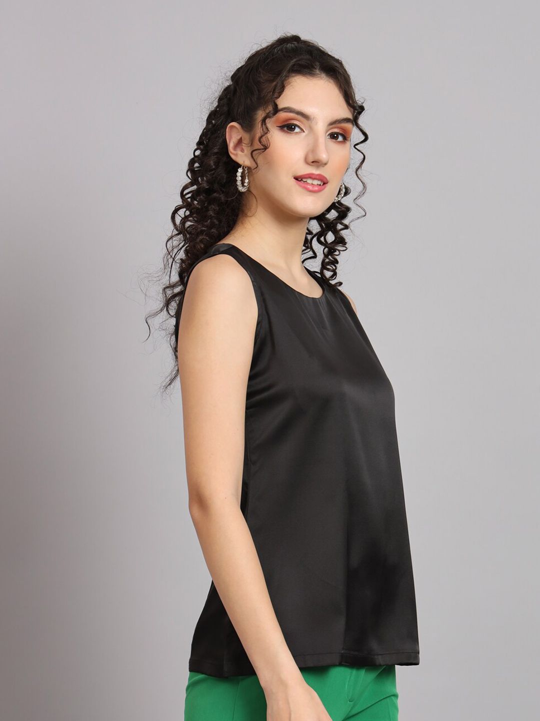 Sleeveless Satin Top - Black