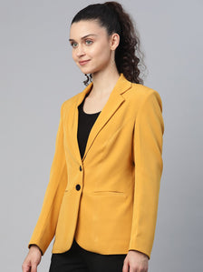 Notched Lapel Light Weight Stretch Blazer - Mustard Yellow