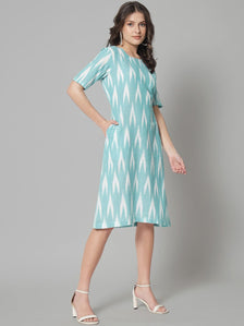 Ikat print cotton dress- Green