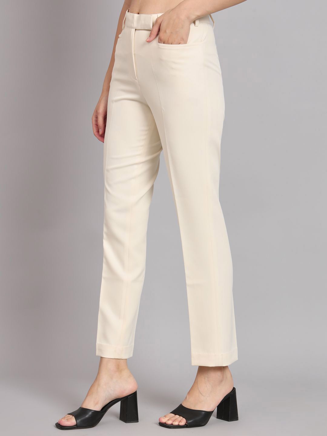 Regular Fit Mid Waist Trouser - Off White