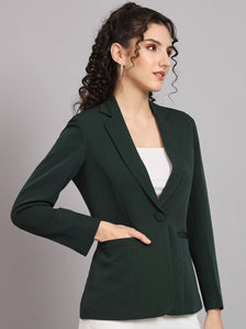 Notched Collar Polyester Blazer - Bottle Green