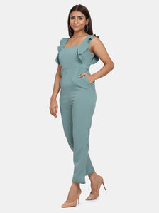 Ruffle Sleeve Stretch Jumpsuit for Women - Sage Green