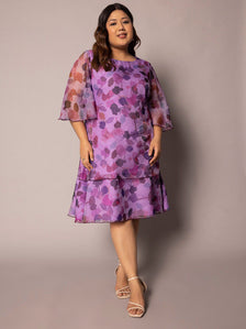 Floral Print A Line Dress - Lavender