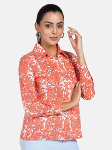 Cotton Printed Shirt - Orange