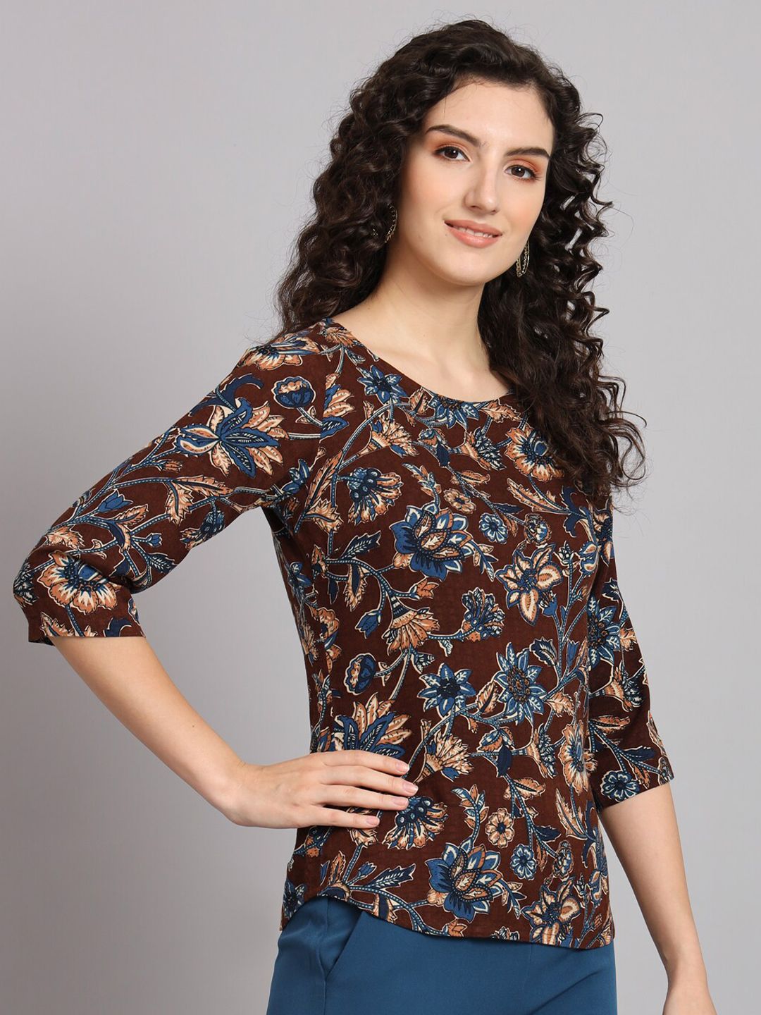 Floral Cotton Top - Brown