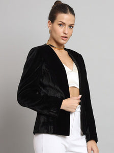 Short Velvet Jacket Without Collar- Black