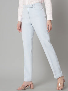 Poly Viscose Mid Waist Regular Fit Formal Trouser - Ice Blue