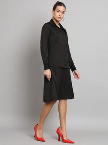 Poly Moss A Line Skirt Suit - Black