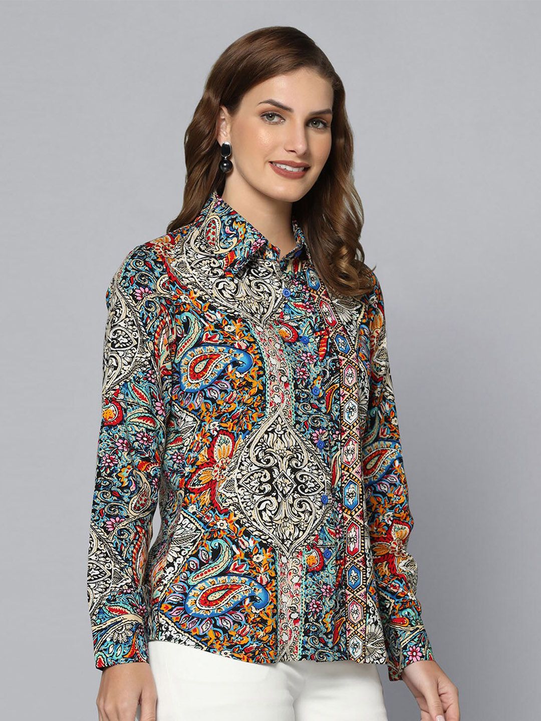 Rayon Printed Multicolor Regular Fit Collared Shirt