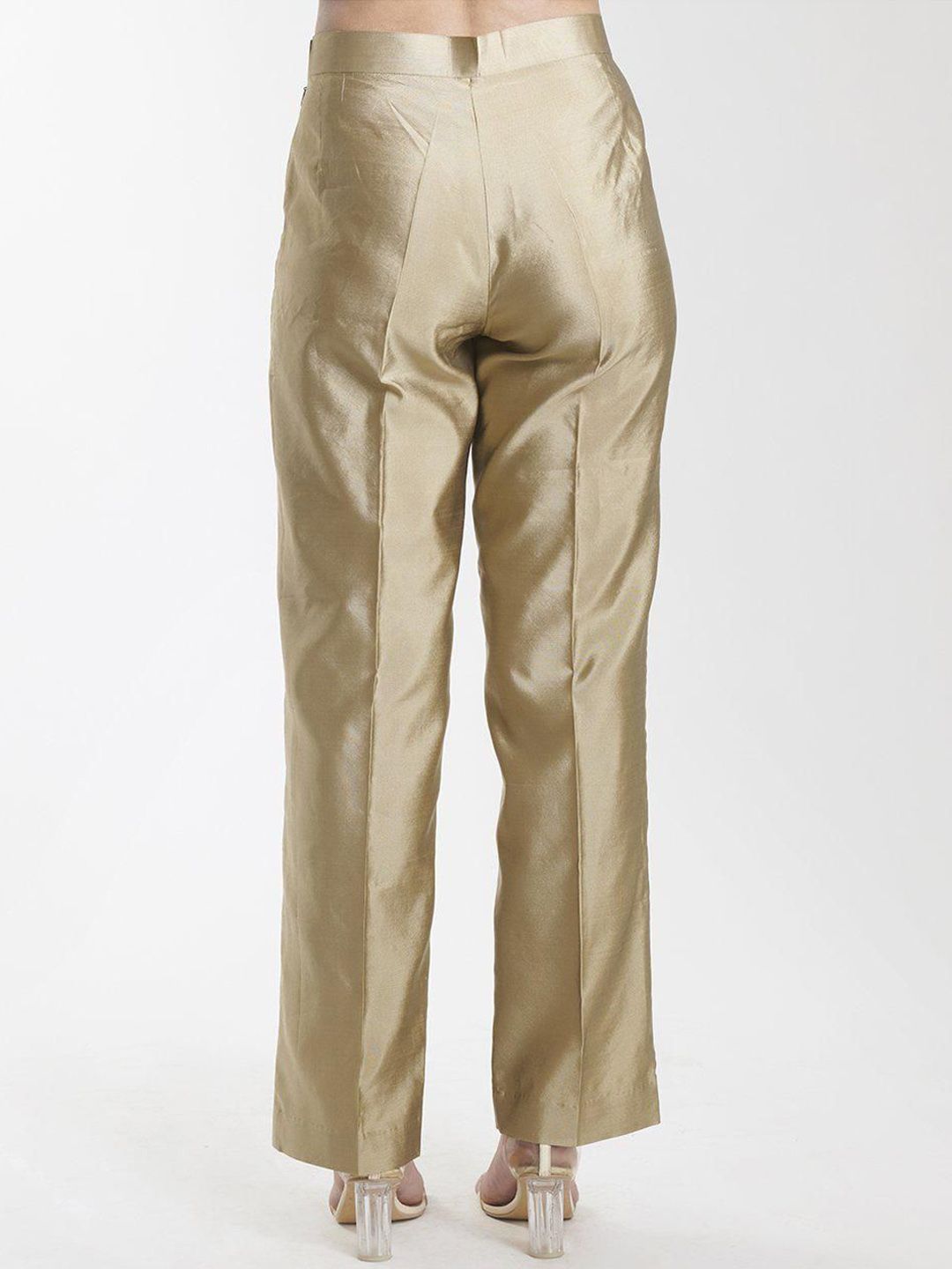 Silk Comfort fit Mid Waist Trouser - Golden Beige