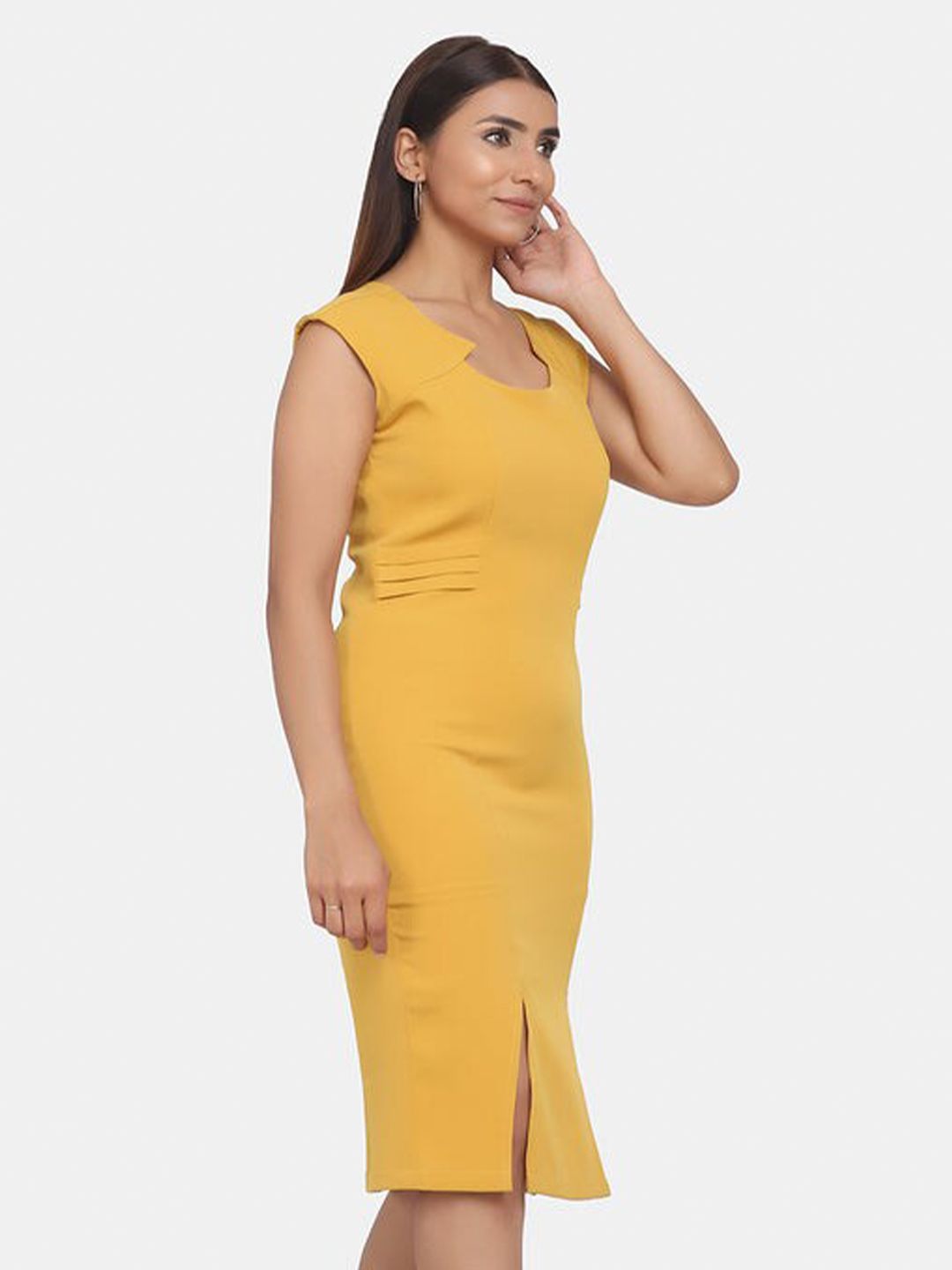 Stretch Formal Evening Dress - Mustard Yellow