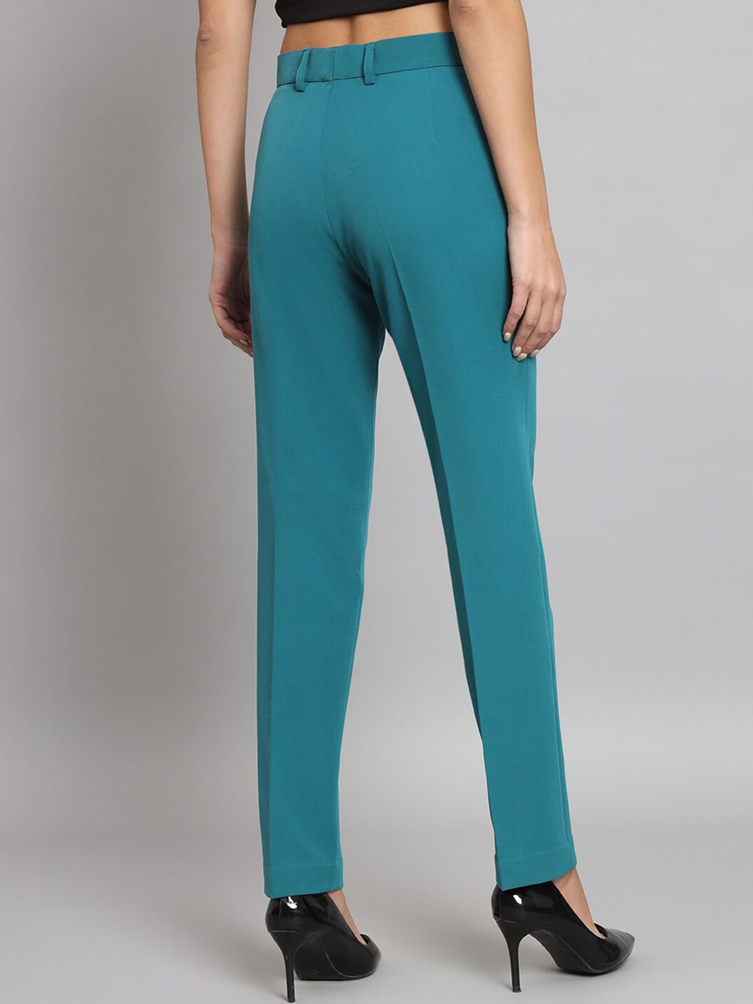 Regular Fit Mid Waist Trouser- Teal Green