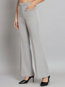 Mid Waist Bell Bottom Stretch Trouser - Grey