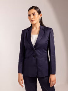 Poly Cotton Pant Suit - Navy Blue