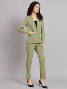 Notched Collar  Pant Suit - Olive Green