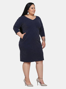 Shimmery Stretch Party Dress-Navy Blue