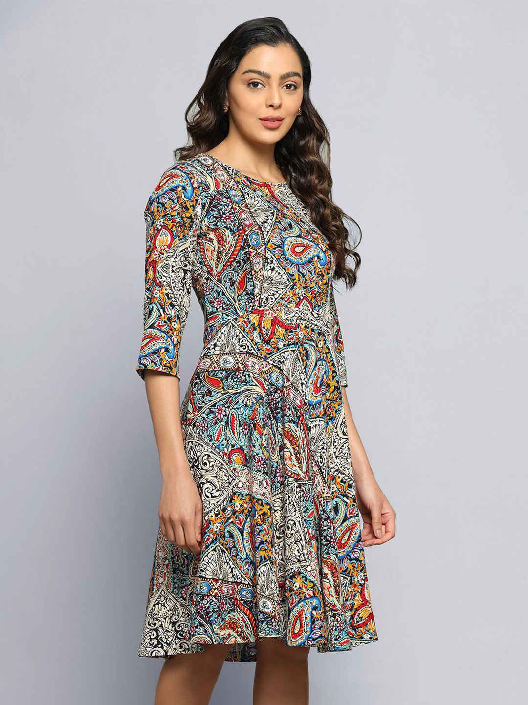 Printed Multicolor Flare Dress