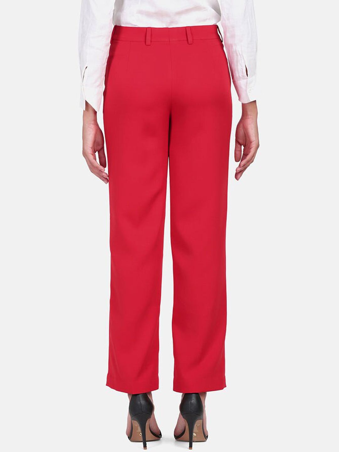 Mid Waist Wide Bottom Pants - Red