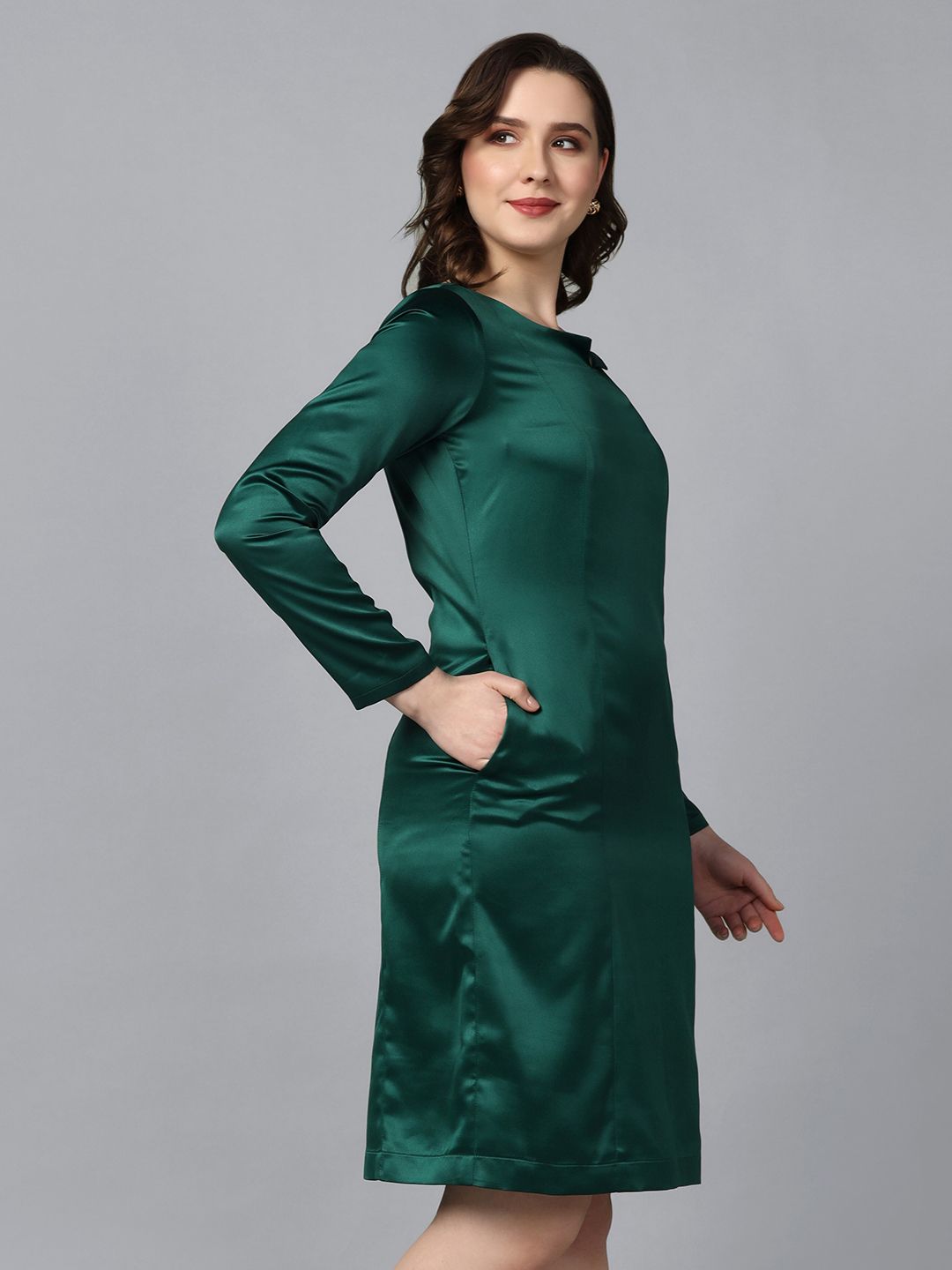 Satin party dress - Bottle green