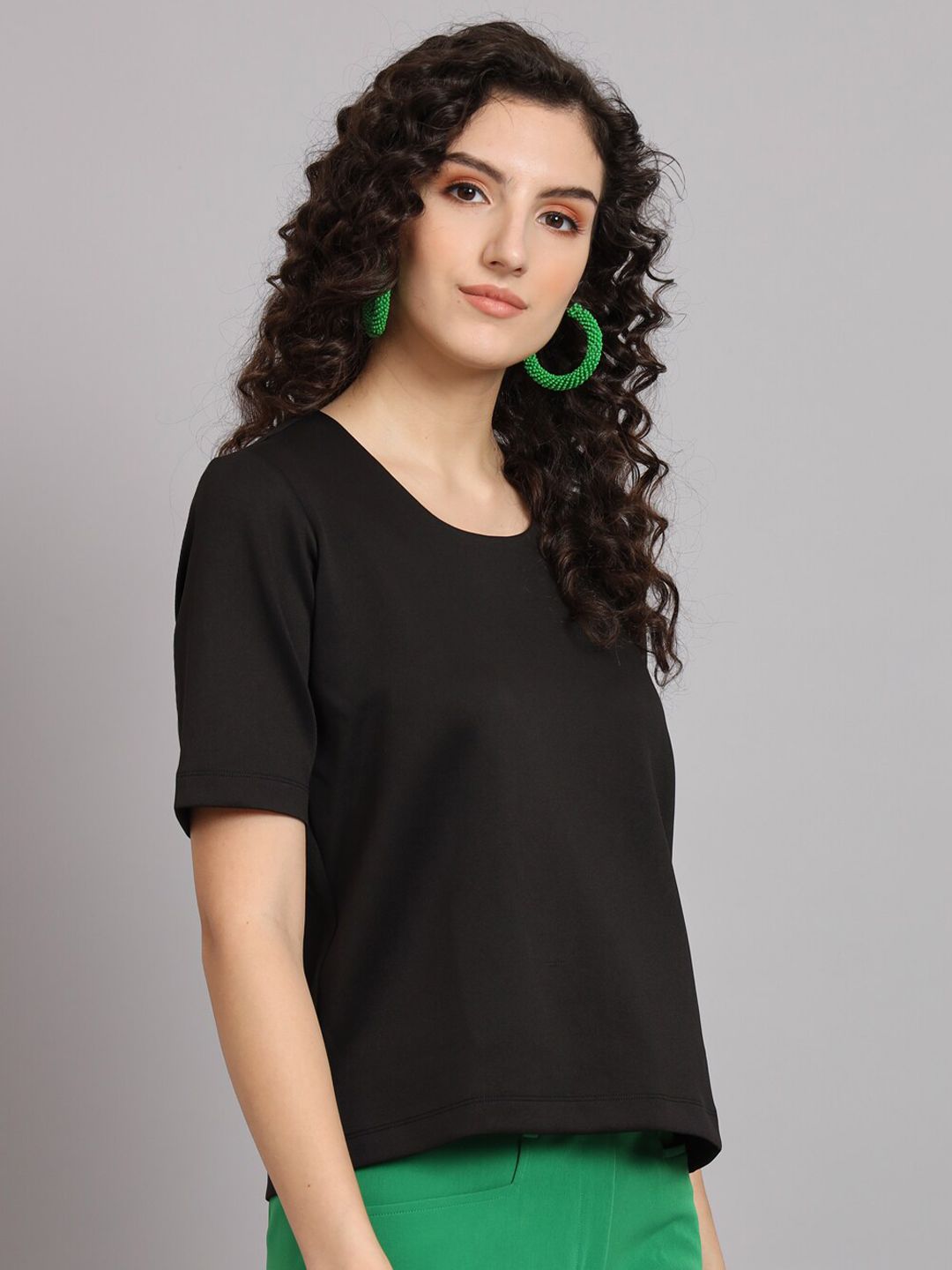 Comfort Fit Round Neck Top - Black