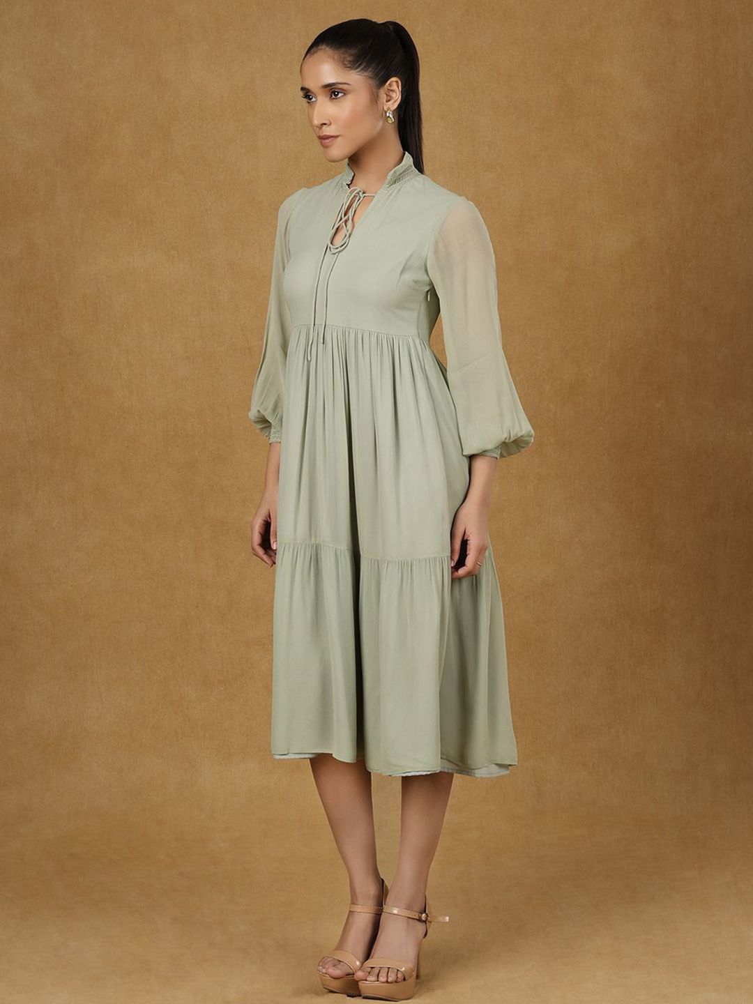 Olive Solid Tiered Dress