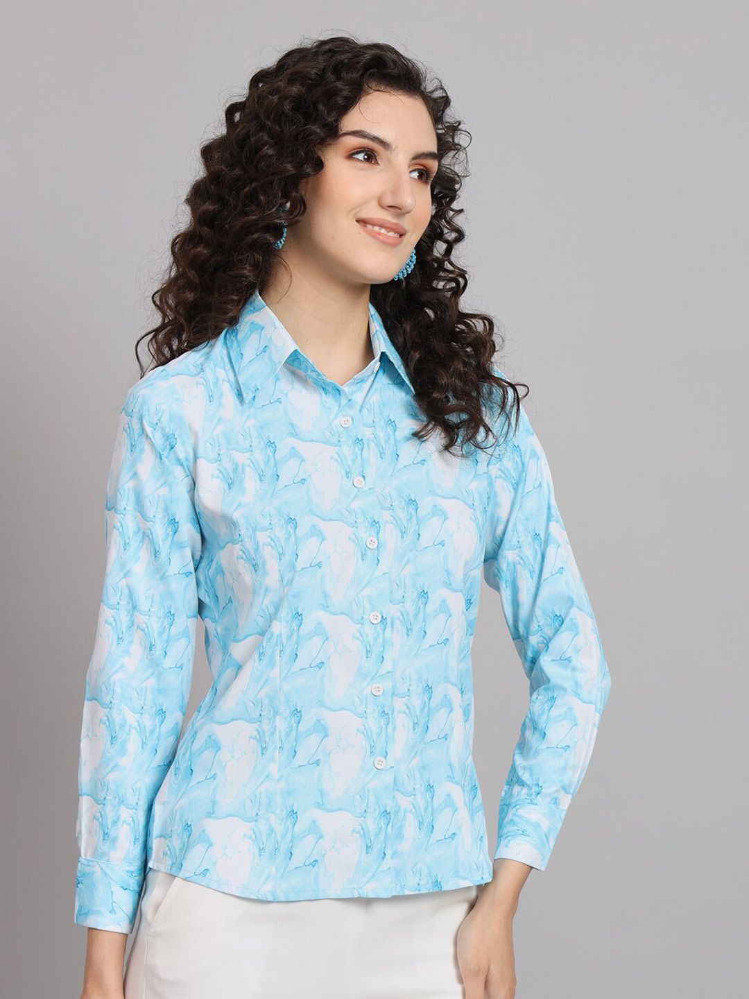 Marble Print Collared Shirt - Blue