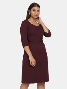 Jewel Neckline A-Line Evening Dress - Wine